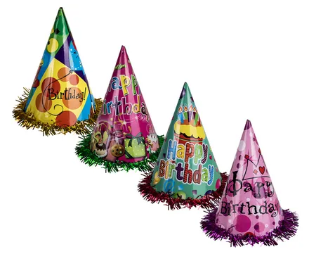 Party Hat With Tinsel Fringe, 20cm