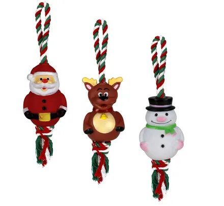 Christmas Pet Vinyl Toy On Rope, 30cm