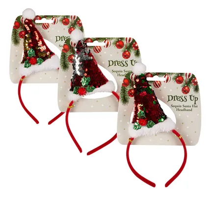 Santa Hat Headband Sequin, 21cm