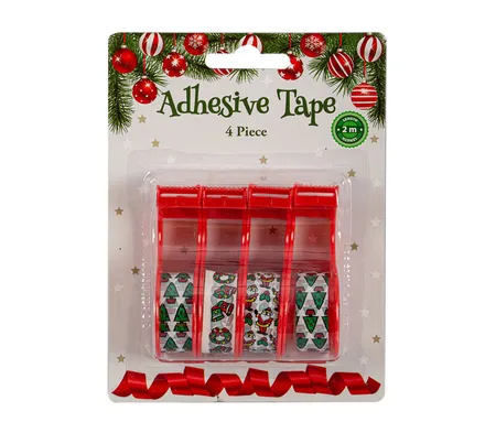 Xmas Tape & Dispencer, 4-Piece