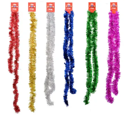 Christmas Tinsel, 7cm X 2m Assorted