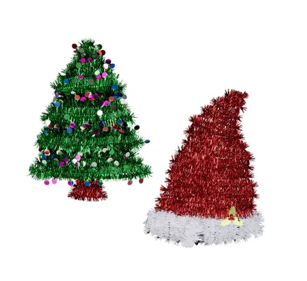 Christmas Decor Tinsel Tree & Santa Hat