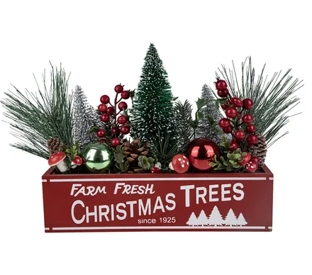 Christmas Wooden Pot With Ornaments